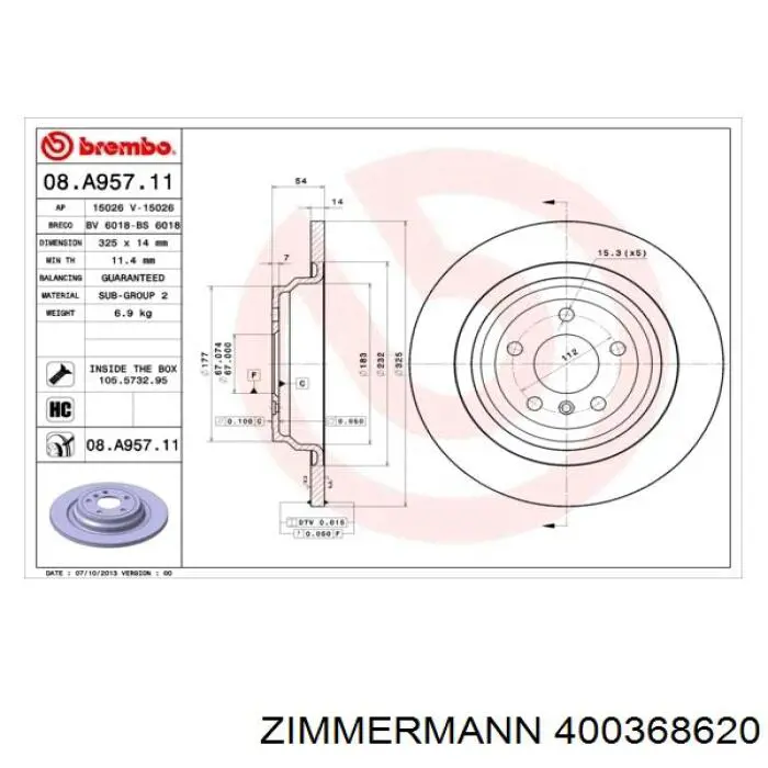 Купить 400368620 Zimmermann Диск тормозной задний