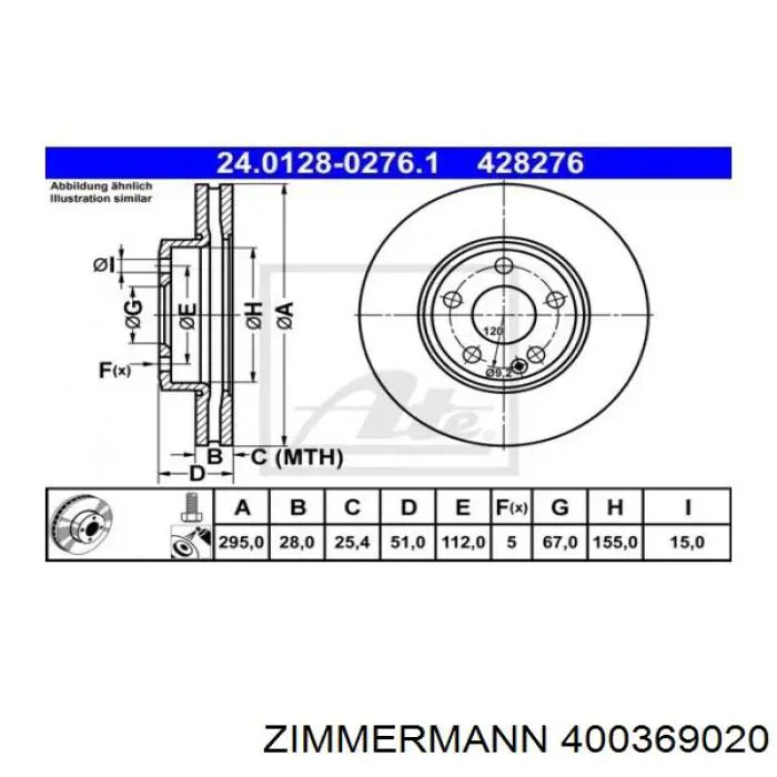 Передний тормозной диск Zimmermann 400369020