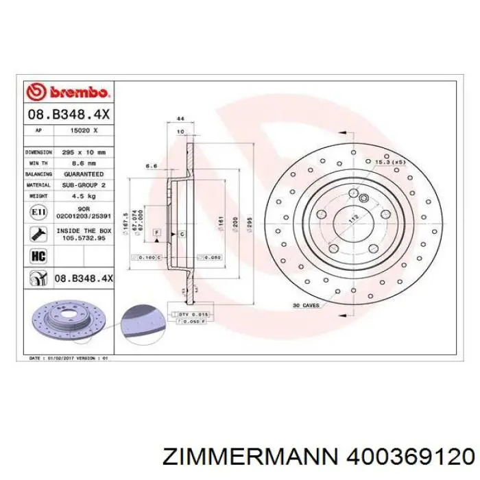 Задний дисковый тормоз Zimmermann 400369120