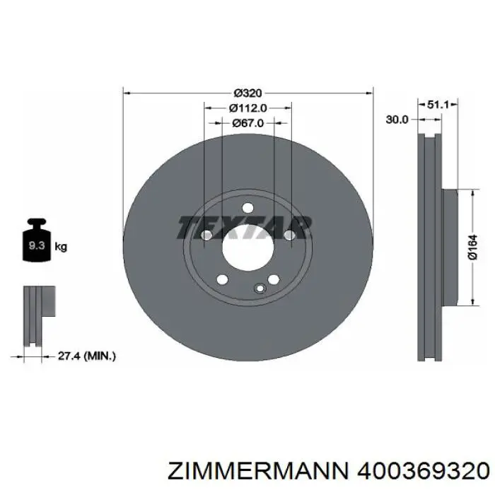 400369320 Zimmermann disco do freio dianteiro