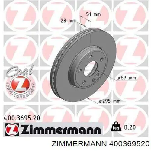400.3695.20 Zimmermann disco do freio dianteiro