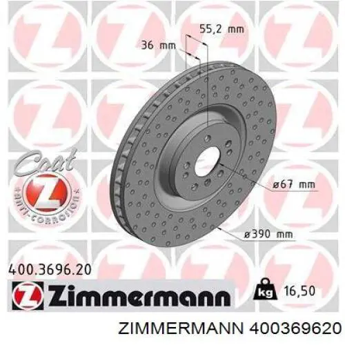 Передние тормозные диски 400369620 Zimmermann