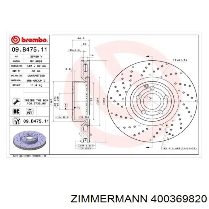 Купить 400369820 Zimmermann Ротор тормозной
