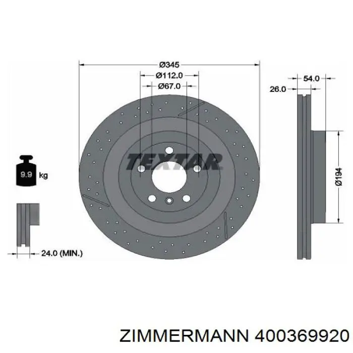 Купить 400369920 Zimmermann Диск тормозной задний