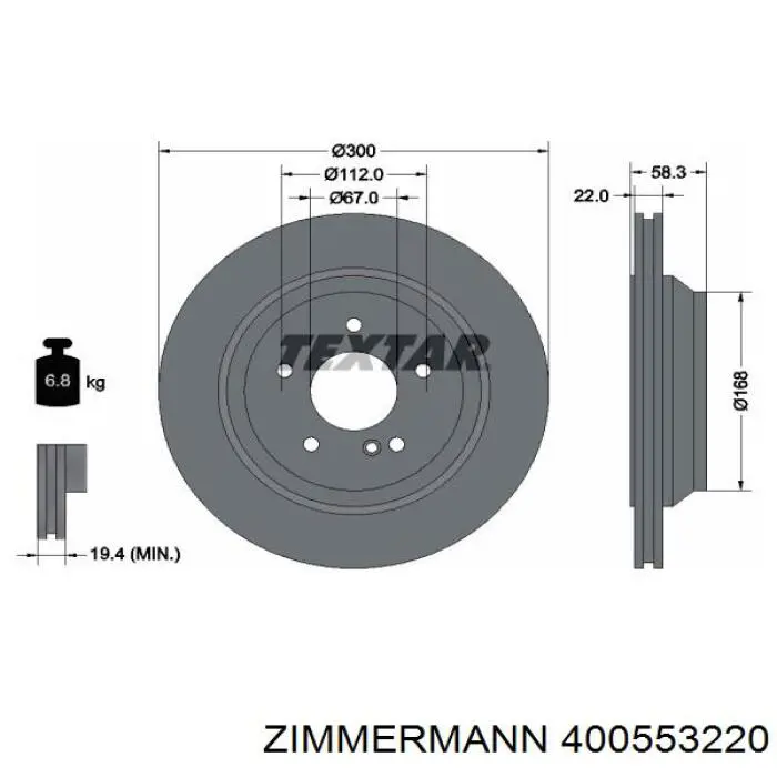 Купить 400553220 Zimmermann Диск тормозной задний