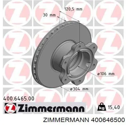 400.6465.00 Zimmermann диск тормозной задний