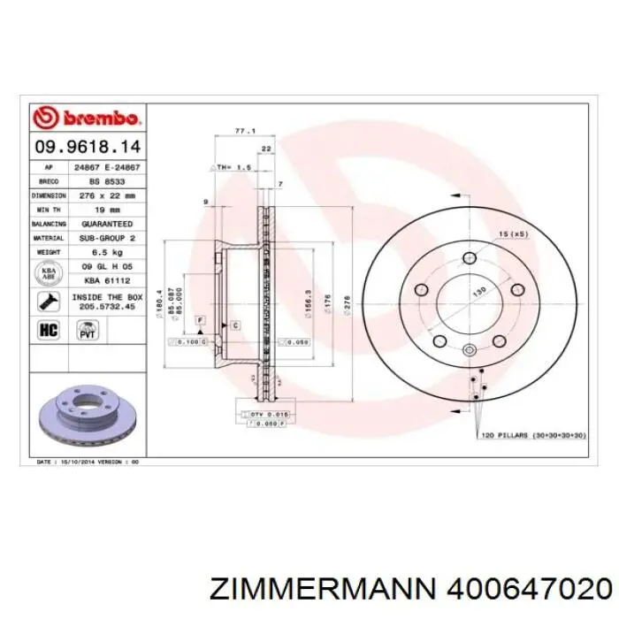 Тормоз дисковый передний Zimmermann 400647020 цена, от 49.86 USD