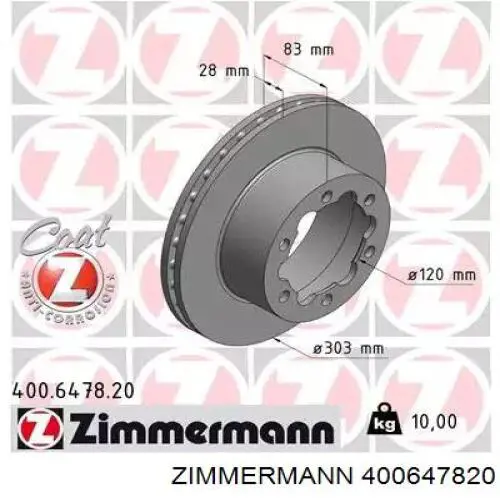 400647820 Zimmermann Дисковый тормоз