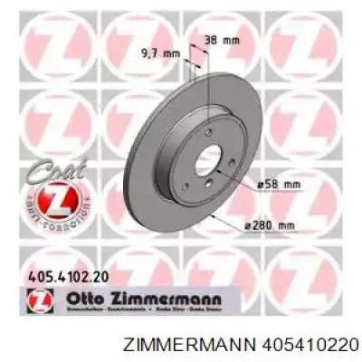 405410220 Zimmermann диск тормозной передний