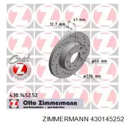 430145252 Zimmermann диск тормозной передний