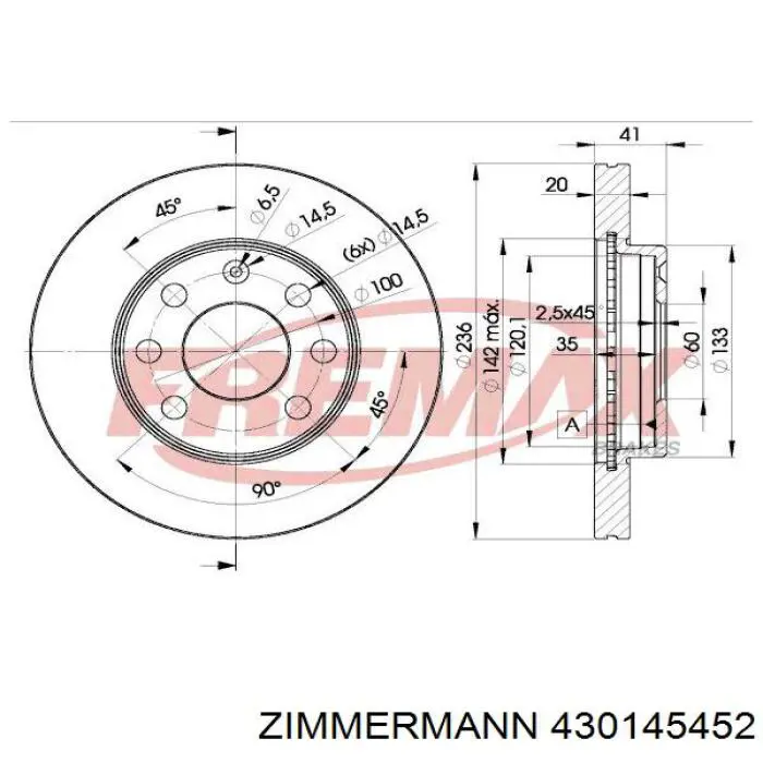 Передние тормозные диски 430145452 Zimmermann