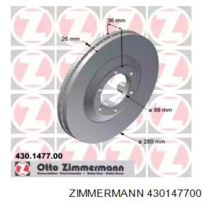 Передние тормозные диски 430147700 Zimmermann