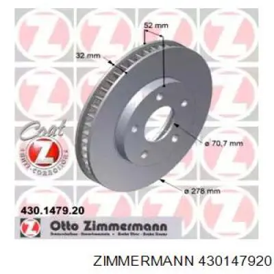 430147920 Zimmermann диск тормозной передний