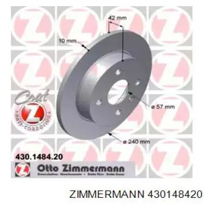 430148420 Zimmermann диск тормозной задний
