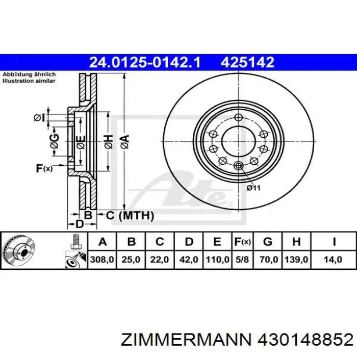 Купить 430148852 Zimmermann Ротор тормозной