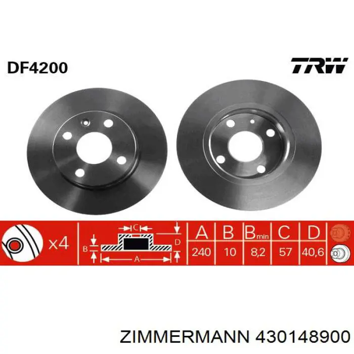 430148900 Zimmermann диск тормозной задний