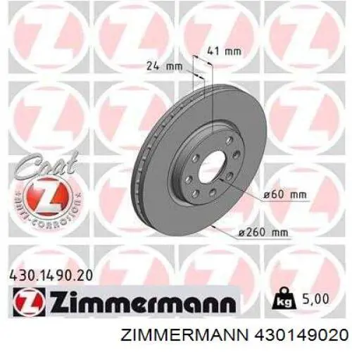 Freno de disco delantero 430149020 Zimmermann