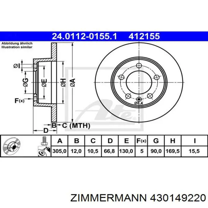 Задний тормозной диск Zimmermann 430149220 цена, от 40.13 USD