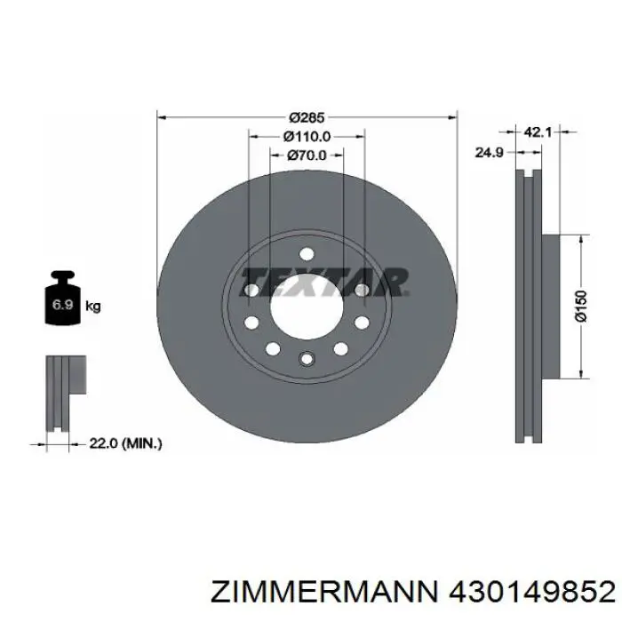 Тормоз дисковый передний Zimmermann 430149852 цена, от 46.23 USD