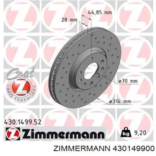 Передние тормозные диски 430149900 Zimmermann