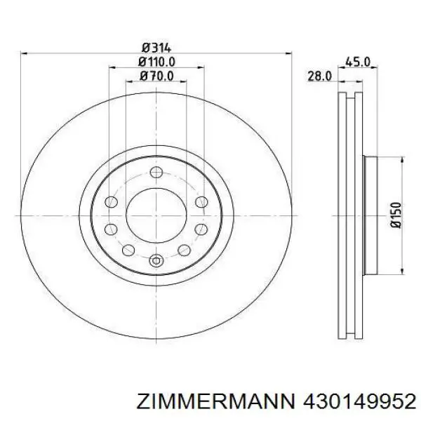 Тормоз дисковый передний Zimmermann 430149952 цена, от 59.28 USD
