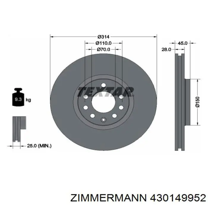 430149952 Zimmermann Диск тормозной передний