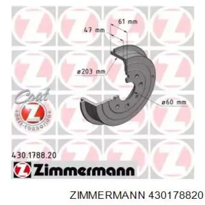 Барабан тормозной задний ZIMMERMANN 430178820