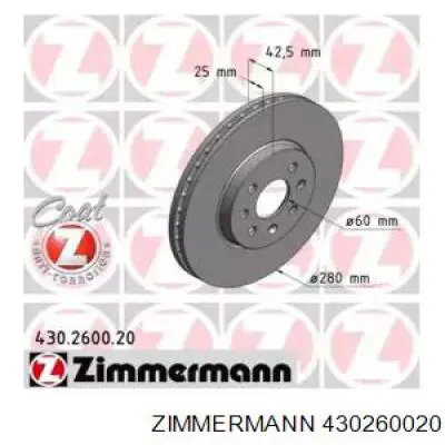 430260020 Zimmermann диск тормозной передний