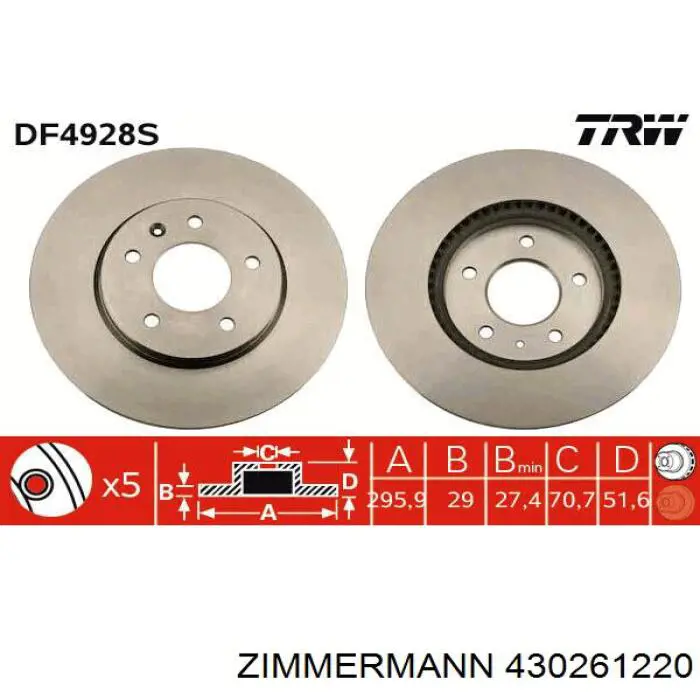Тормоз дисковый передний Zimmermann 430261220 цена, от 70.66 USD