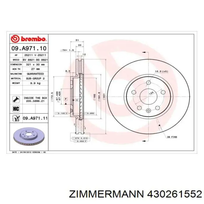 Передний тормозной диск Zimmermann 430261552