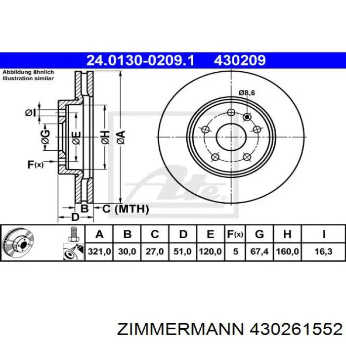Купить 430261552 Zimmermann Ротор тормозной