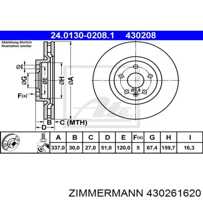 Тормоз дисковый передний Zimmermann 430261620 цена, от 74.79 USD