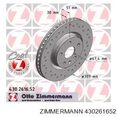 430261652 Zimmermann диск тормозной передний