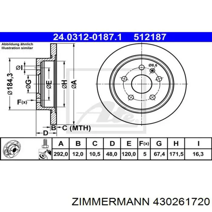 Купить 430261720 Zimmermann Диск тормозной задний
