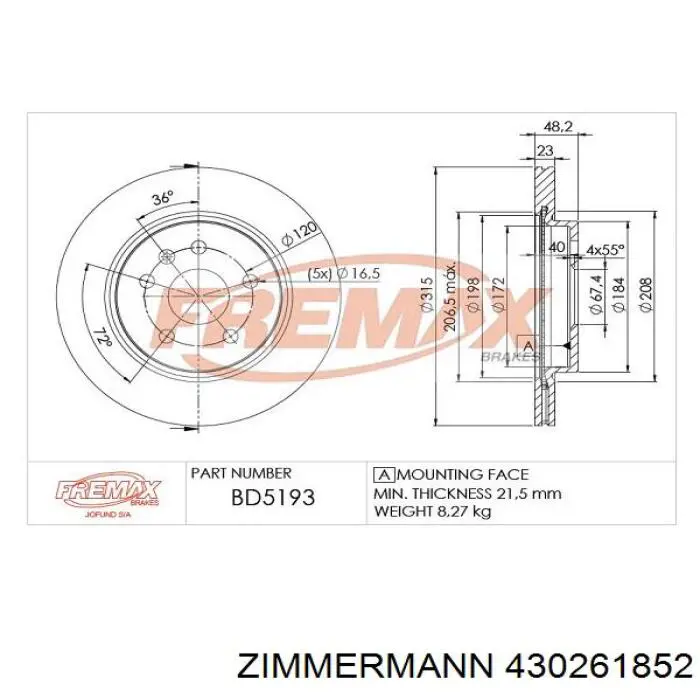Задний дисковый тормоз Zimmermann 430261852