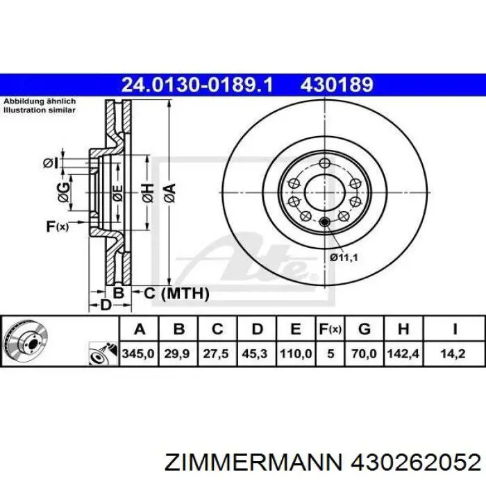Передние тормозные диски 430262052 Zimmermann