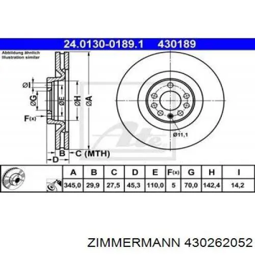 Тормоз дисковый передний Zimmermann 430262052 цена, от 82.41 USD