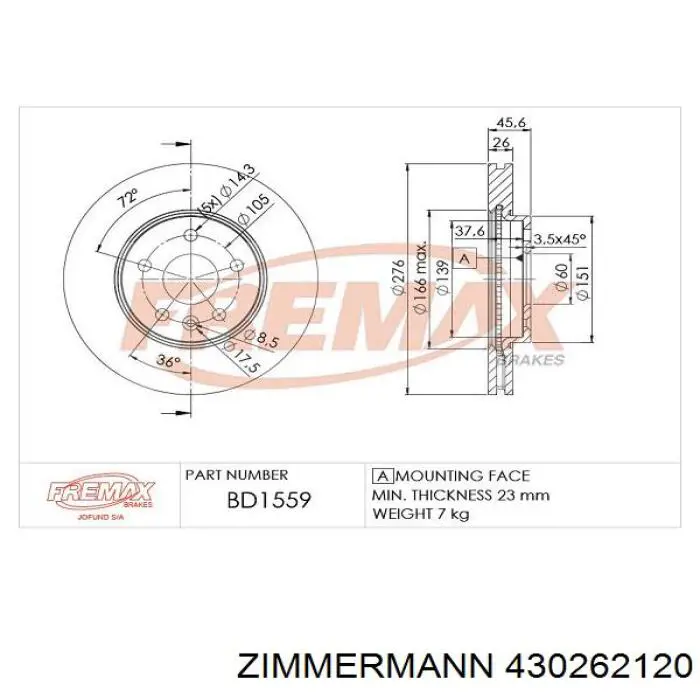 Тормоз дисковый передний Zimmermann 430262120 цена, от 64.31 USD