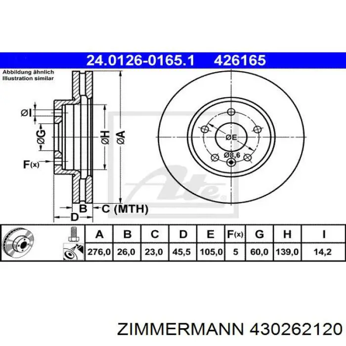 Тормоз дисковый передний Zimmermann 430262120 цена, от 64.31 USD