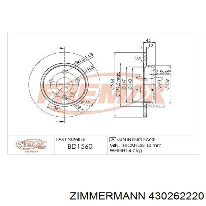 Тормозные диски 430262220 Zimmermann