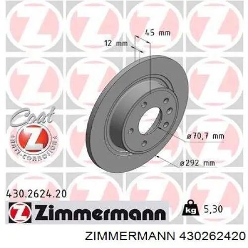 Disco de freno trasero 430262420 Zimmermann