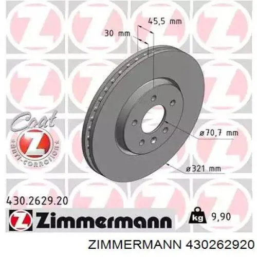 430.2629.20 Zimmermann диск тормозной передний