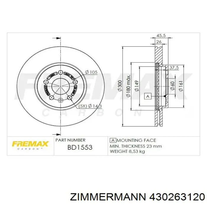 430263120 Zimmermann Диск тормозной передний