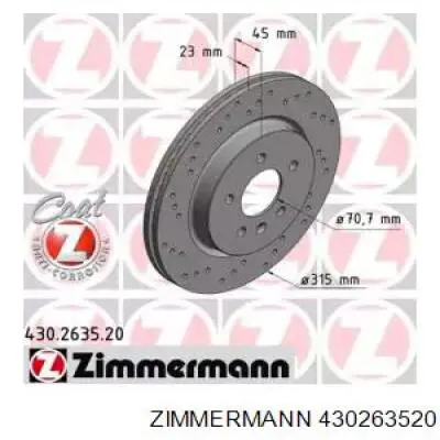 430263520 Zimmermann диск тормозной задний