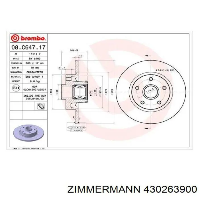 430263900 Zimmermann Дисковый тормоз