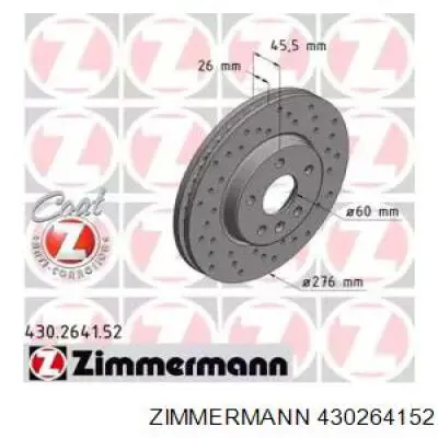 Передние тормозные диски 430264152 Zimmermann