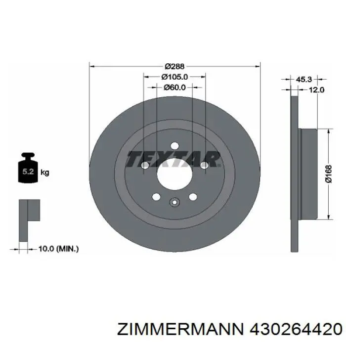Задний тормозной диск Zimmermann 430264420 цена, от 52.11 USD