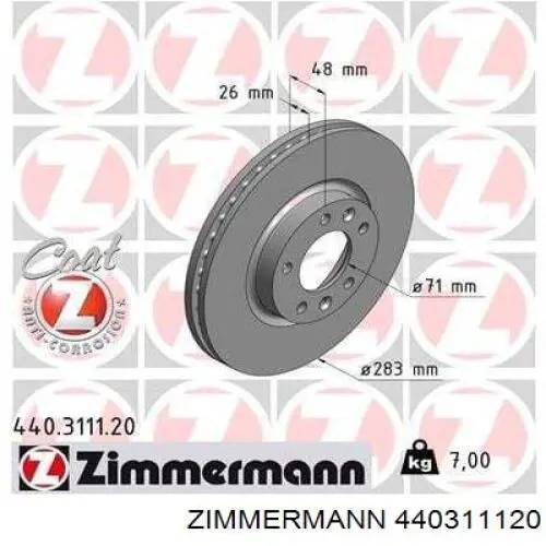 Передние тормозные диски 440311120 Zimmermann