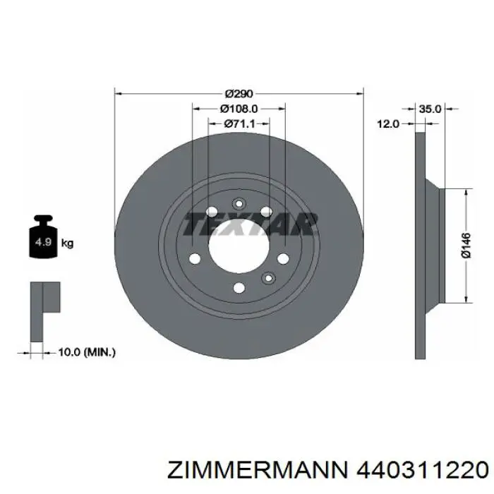 Купить 440311220 Zimmermann Диск тормозной задний
