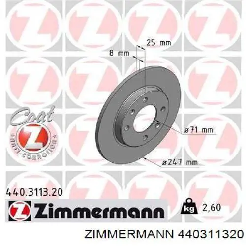 440.3113.20 Zimmermann диск тормозной задний